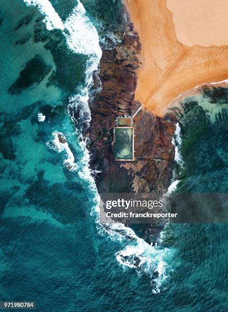 natural pool in australia - bondi beach drone stock pictures, royalty-free photos & images