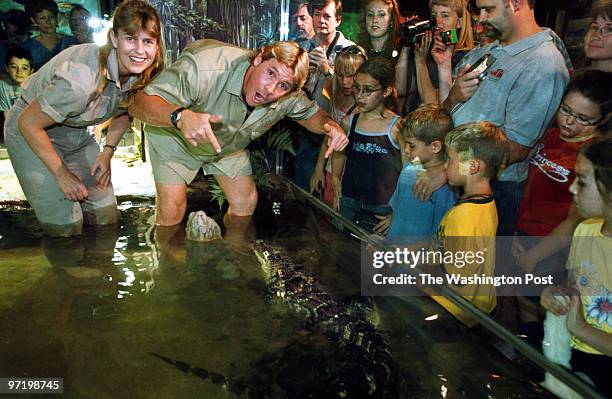 Crocodile Jahi Chikwendiu/TWP Steve "The Crocodile Hunter" Irwin and his wife Terri Irwin are at the National Aquarium in Washington DC to promote...