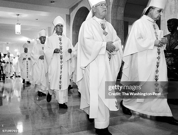 Bishops from all over the country, in town for the United States conference of Catholic Bishops, celebrate a Mass at the Basilica of teh National...