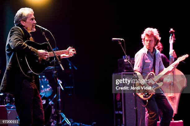 Howe Gelb and Anders Pedersen of Giant Sand perform on stage during Day 1 of Tanned Tin Festival 2010 at Teatro Principal on January 28, 2010 in...