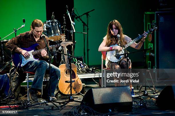 Buck Curran and Shanti Curran of Arborea perform on stage during Day 1 of Tanned Tin Festival 2010 at Teatro Principal on January 28, 2010 in...