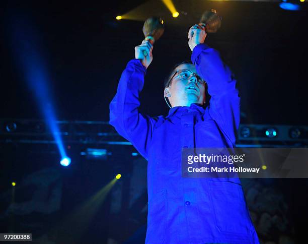 Alexis Taylor of Hot Chip performs on stage at the O2 Academy on February 22, 2010 in Bournemouth, England.