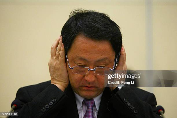 Toyota Motor Corporation President and CEO Akio Toyoda speaks to offer a sincere apology during a news conference on March 1, 2010 in Beijing, China....