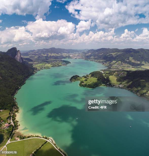 panoramic view, mondsee, austrian alps, austria - vocklabruck stock pictures, royalty-free photos & images