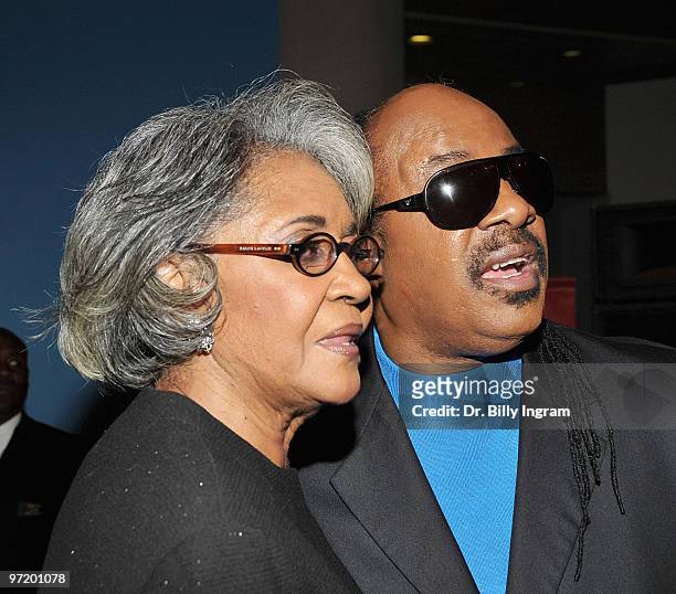 Singer/songwriter Nancy Wilson and singer Stevie Wonder attend the Living Legends Award ceremony honoring Stevie Wonder and Nancy Wilson at...