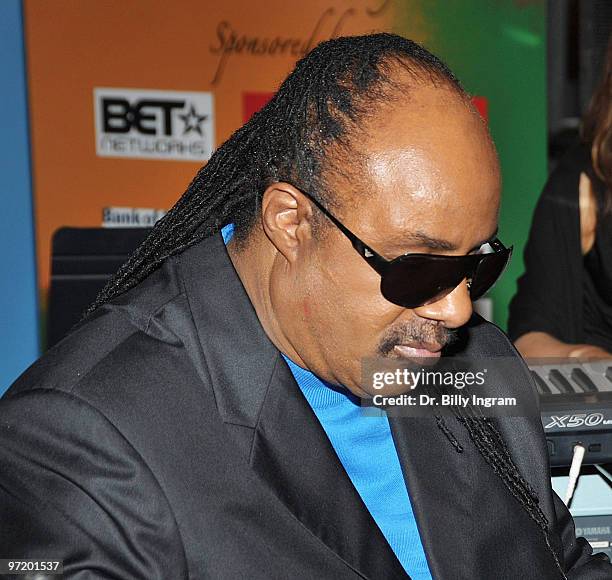 Singer/songwriter Stevie Wonder performs at the Living Legends Award ceremony honoring Stevie Wonder and Nancy Wilson at California African American...