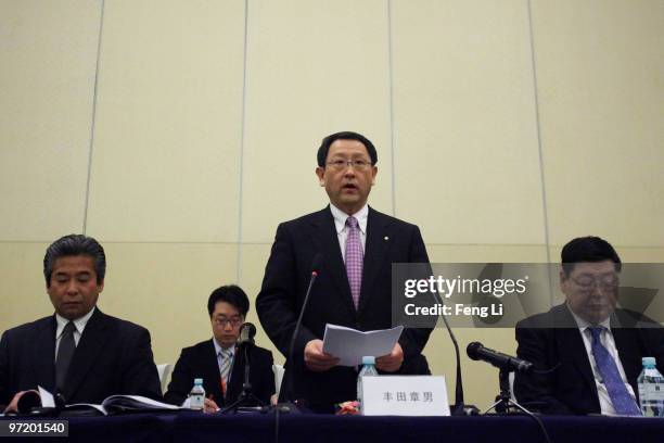 Toyota Motor Corporation President and CEO Akio Toyoda speaks to offer a sincere apology during a news conference on March 1, 2010 in Beijing, China....