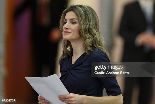 Princess Letizia of Spain attends the Eva Luise and Horst Koehler Foundation for Rare Diseases award ceremony at the Hauptstadtrepraesentanz of...