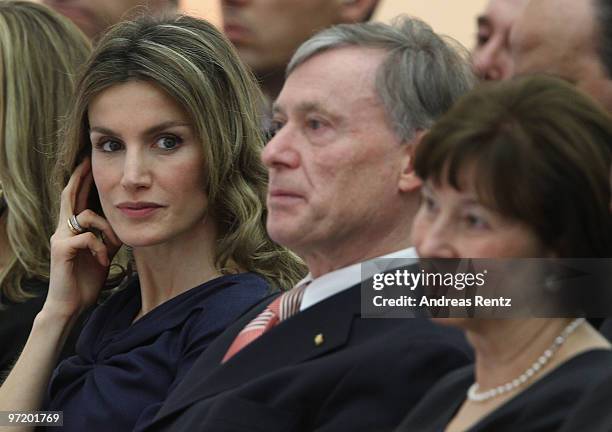 Princess Letizia of Spain, German President Horst Koehler and first lady Eva Luise Koehler attend the Eva Luise and Horst Koehler Foundation for Rare...