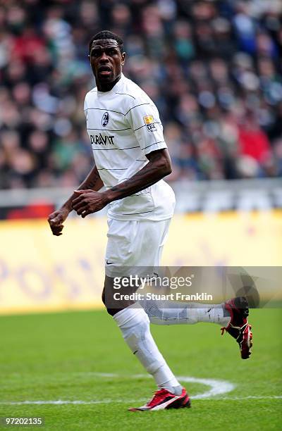Mohamadou Idrissou of Freiburg in action during the Bundesliga match between Borussia Monchengladbach and SC Freiburg at Borussia Park Stadium on...