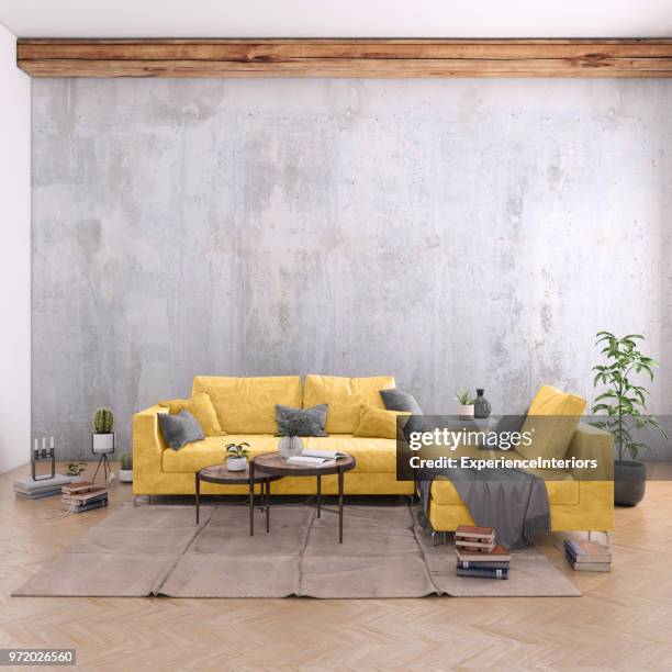 authentic home apartment interior with blank wall - decorating loft imagens e fotografias de stock