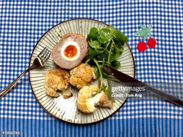 scotch egg salad - scotch egg stockfoto's en -beelden