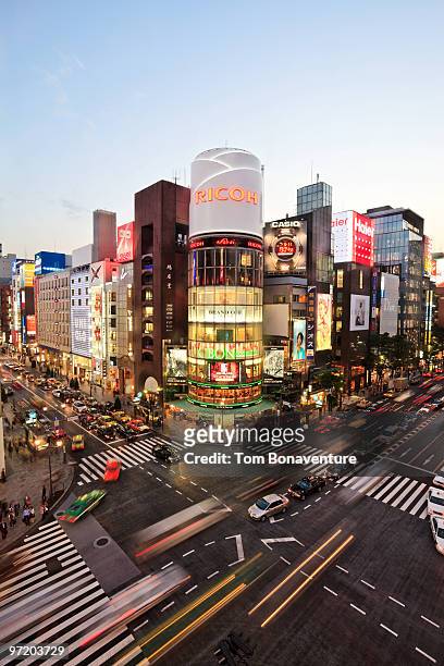busy crossing in ginza - ginza stock pictures, royalty-free photos & images