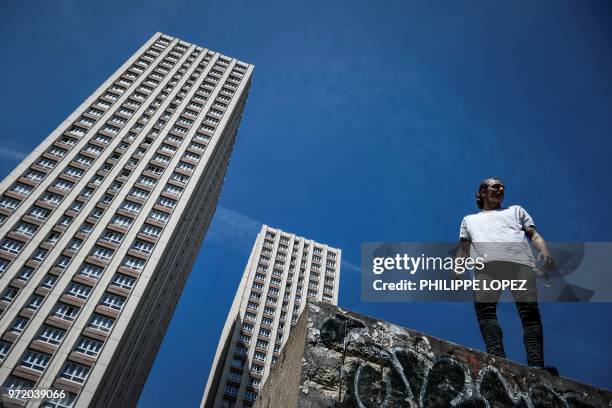 Johan Tonnoir, practices Parkour, an obstacle course method derived from military training "parcours du combattant" , on May 17, 2018 in Paris.