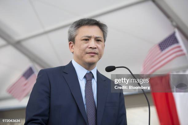 Kin Moy, director of the American Institute in Taiwan, attends a dedication ceremony for the institute's new complex in Taipei, Taiwan, on Tuesday,...
