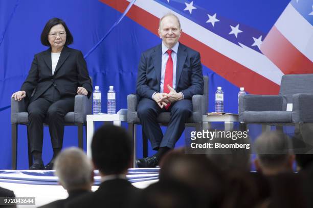 Tsai Ing-wen, Taiwan's president, left, and William Moser, Principal Deputy Director of the Bureau of Overseas Buildings Operations, attend a...