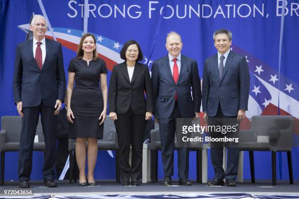 James Moriarty, chairman of the American Institute in Taiwan, from left, Marie Royce, assistant secretary of the U.S. Bureau of Educational and...