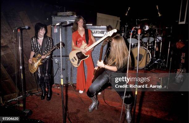 The Runaways perform live at CBGB's club in New York on August 02 1976 L-R Joan Jett, Jackie Fox, Lita Ford, Sandy West