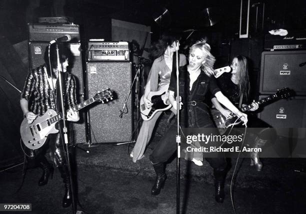 The Runaways perform live at CBGB's club in New York on August 02 1976 L-R Joan Jett, Jackie Fox, Cherie Currie, Lita Ford