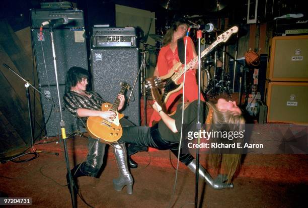The Runaways perform live at CBGB's club in New York on August 02 1976 L-R Joan Jett, Jackie Fox, Lita Ford