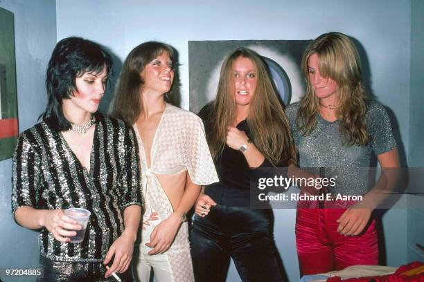 The Runaways posed backstage at CBGB's club in New York on August 02 1976 L-R Joan Jett, Jackie Fox, Lita Ford, Sandy West