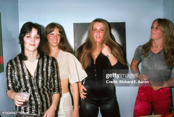 The Runaways posed backstage at CBGB's club in New York on August 02 1976 L-R Joan Jett, Jackie Fox, Lita Ford, Sandy West