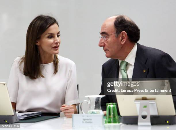 Queen Letizia of Spain and Ignacio Sanchez Galan attend Foundation Against Drugs at Iberdrola headquarters on June 12, 2018 in Madrid, Spain.