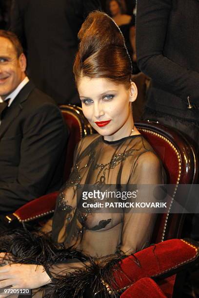French actress Laetitia Casta poses prior to the start of the 35th Cesars French film awards ceremony on February 27, 2010 at the Chatelet theatre in...