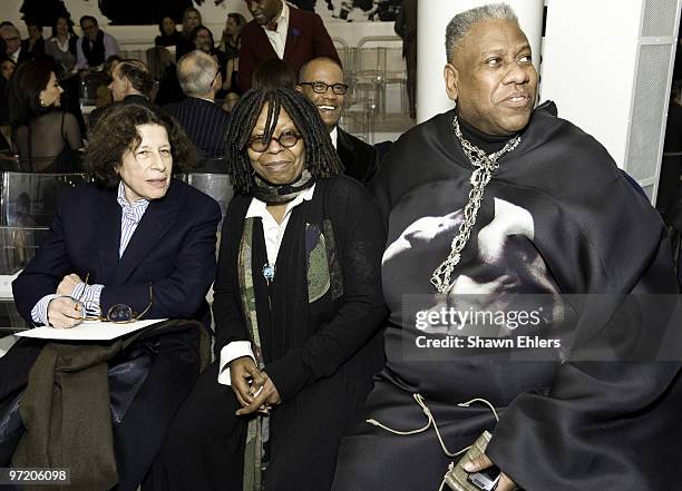 Writer Fran Lebowitz, actress Whoopi Goldberg and Vogue Editor Andre Leon Talley attend Chado Ralph Rucci Fall 2010 during Mercedes-Benz Fashion Week...