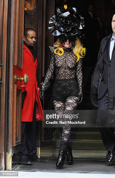 Lady GaGa Sighted Leaving her Hotel and arriving at Il Bottaccio on March 1, 2010 in London, England.