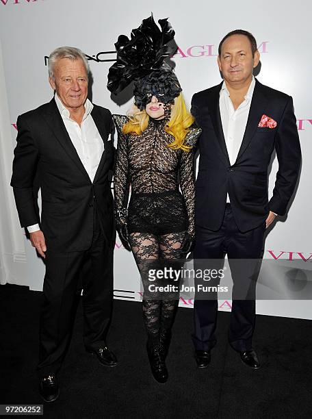 Per Neuman, Lady Gaga and John Dempsey attend MAC VIVA GLAM launch event on March 1, 2010 in London, England.