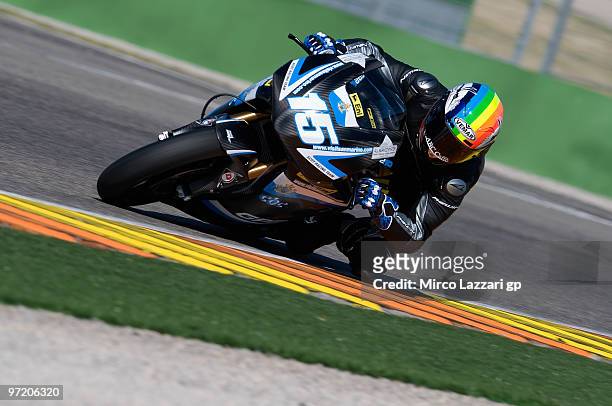 Alex De Angelis of San Marino and Scot Racing Team rounds the bend during the first day of testing at Comunitat Valenciana Ricardo Tormo Circuit on...