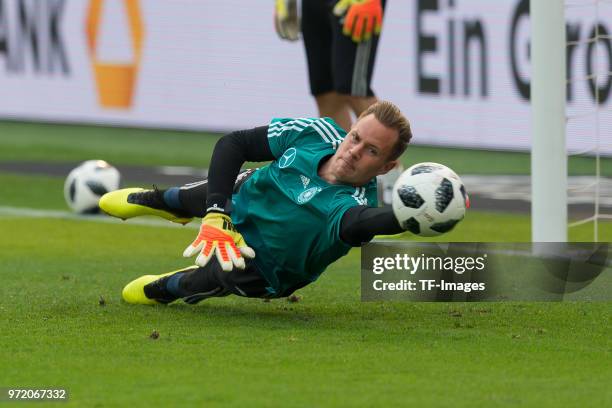 Marc-Andre ter Stegen of Germany in action during the international friendly match between Germany and Saudi Arabia at BayArena on June 8, 2018 in...