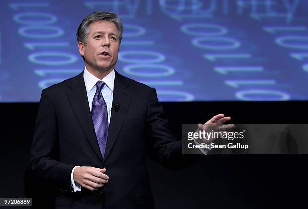 Bill McDermott, chairman of the German software giant SAP, speaks at the opening ceremony of the CeBIT Technology Fair on March 1, 2010 in Hannover,...