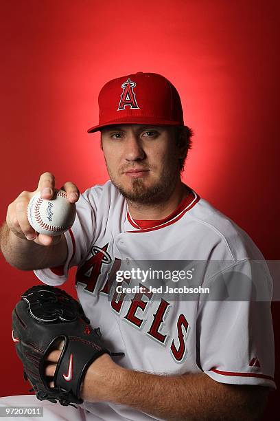 Kevin Jepsen of the Los Angeles Angels of Anaheim poses during media photo day at Tempe Diablo Stadium on February 25, 2010 in Tempe, Arizona.