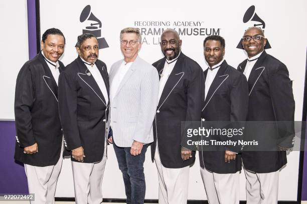 Willie Green, Ron Tyson, Bob Santelli, Otis Williams, Terry Weeks and Larry Braggs attend The Drop: The Temptations at The GRAMMY Museum on June 11,...