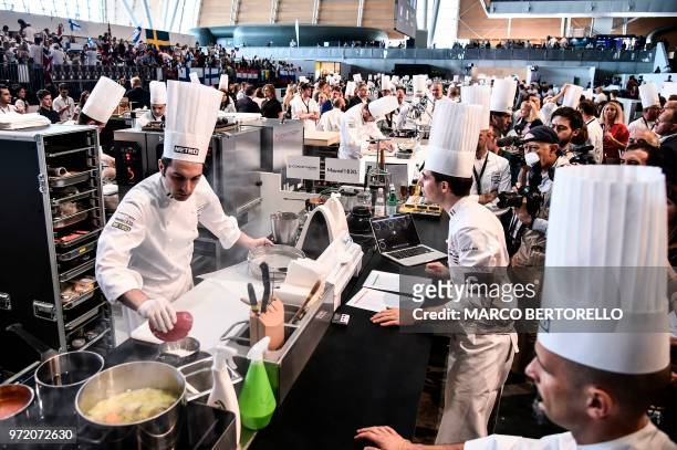 Italy's Martino Ruggieri competes during the event of the Bocuse d'Or Europe 2018 International culinary competition, on June 12, 2018 in Turin.