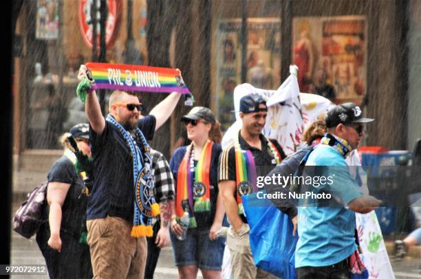 Philadelphia celebrates the 30th Anniversary of Pride Day, celebrating the LGTBQ community, in spite of rain in Philadelphia on June 10, 2018.