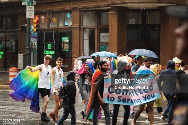 Philadelphia celebrates the 30th Anniversary of Pride Day, celebrating the LGTBQ community, in spite of rain in Philadelphia on June 10, 2018.