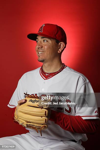 Brian Fuentes of the Los Angeles Angels of Anaheim poses during media photo day at Tempe Diablo Stadium on February 25, 2010 in Tempe, Arizona.