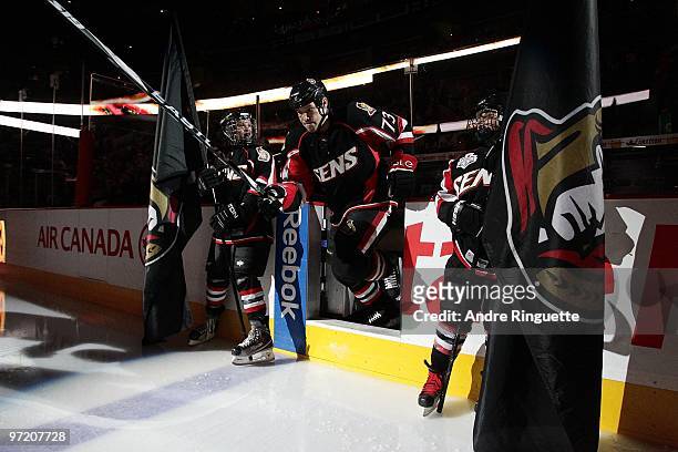 Jarkko Ruutu of the Ottawa Senators steps onto the ice during player introductions prior to a game against the Washington Capitals at Scotiabank...