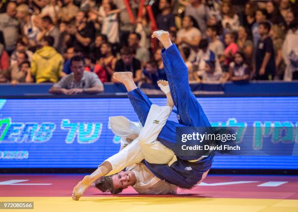 Anna Maria Wagner of Germany throws Linda Politi of Italy for an ippon to win their u78kg contest during day three of the 2018 Tel Aviv European Judo...