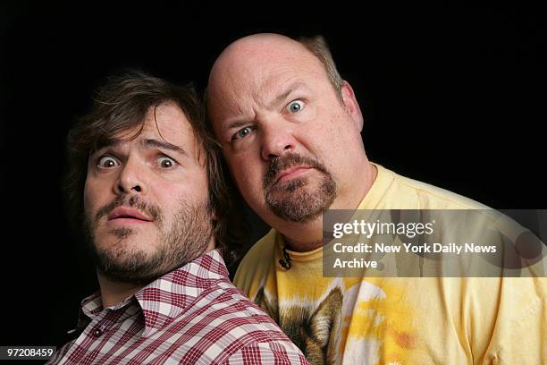 Actors Jack Black and Kyle Gass mug for the camera at the Gibson Guitar showroom on W. 54th St. They play rock stars in the upcoming comedy film...