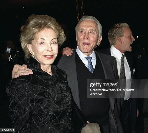 Actor Kirk Douglas and wife Anne Buydens arrive at the Russian Tea Room with their son, Eric, for the wedding rehearsal dinner of their other son,...