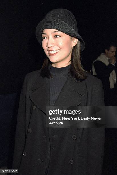 Actress Ming-Na Wen visits backstage at the Todd Oldham show at Webster Hall. Show was part of New York Fashion Week.