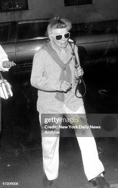 Actress Katharine Hepburn on her way to see a Broadway show.,