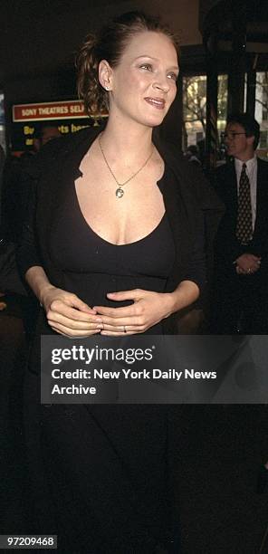 Actress Uma Thurman arrives for premiere of the movie "Les Miserables" at the Sony Lincoln Square.