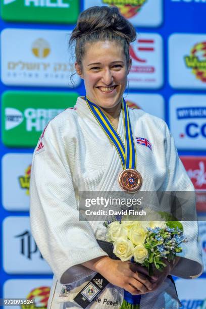 Under 78kg bronze medallist, Natalie Powell of Great Britain during day three of the 2018 Tel Aviv European Judo Championships at the Tel Aviv...