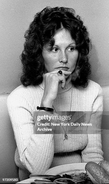 Actress Linda Lovelace being interviewed at Delsomma Restaurant, 266 W. 47th Street.