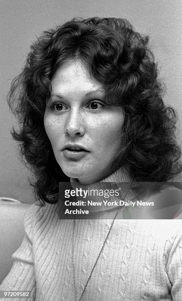 Actress Linda Lovelace being interviewed at Delsomma Restaurant, 266 W. 47th Street.